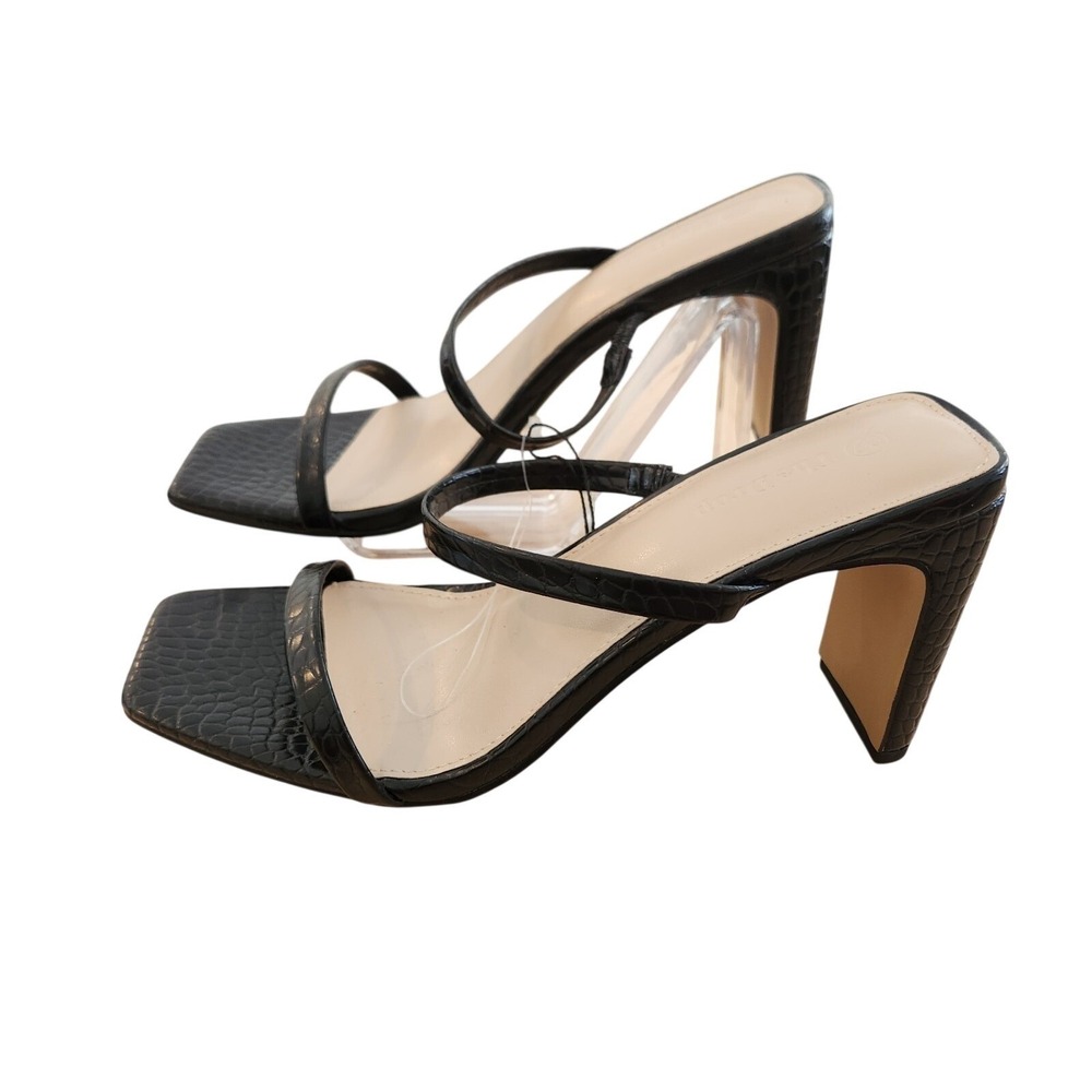 The Drop Womens Avery Square Toe Two Strap High Heeled Sandals Sz 9 Black‎ Croc